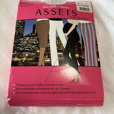 SPANX Assets Maternity Terrific Tights Black Opague Stripe Marvelous Mama SZ 2